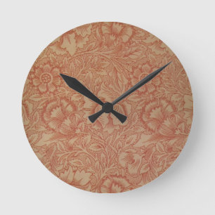 Horloge Ronde William Morris Fleur de pavot rose Floral