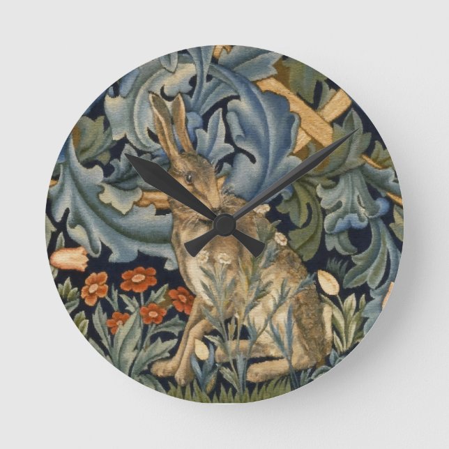 Horloge Ronde William Morris Forest Rabbit Floral Art (Recto)