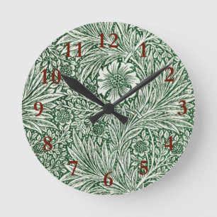 Horloge Ronde william morris marigold vert floral fleur