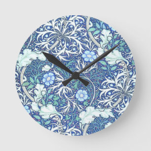 Horloge Ronde William Morris Motif bleu d'algues