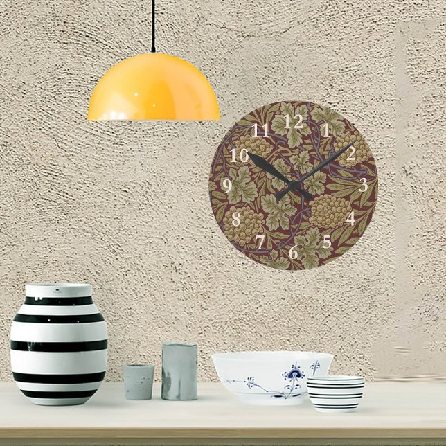 Horloge Ronde William Morris Vine Grappe Rouge Vert Art (Créateur téléchargé)