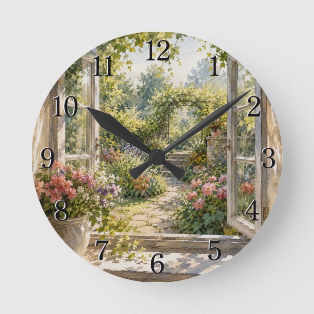 Horloge Ronde Window & Garden Wall Clock — Charming Nature Desig (Recto)