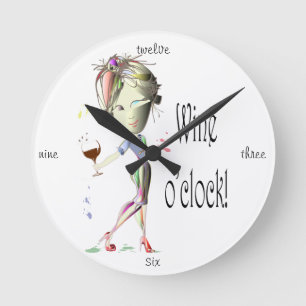Horloge Ronde Wine o'clock ! Humorous Wine saying venin