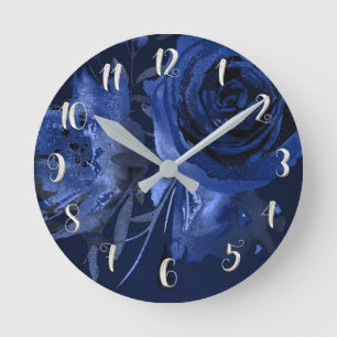 Horloge Ronde Winter Chic Bold Floral Blue Roses