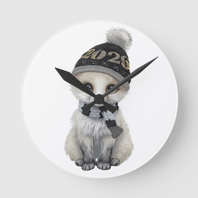 Horloge Ronde Winter Cutie 2026 Wall Clock – Cute Winter Animal  (Recto)