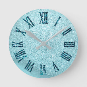 Horloge Ronde Winter Neige Aqua Bleu Turquoise Parties scintilla