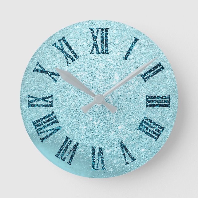 Horloge Ronde Winter Neige Aqua Bleu Turquoise Parties scintilla (Recto)