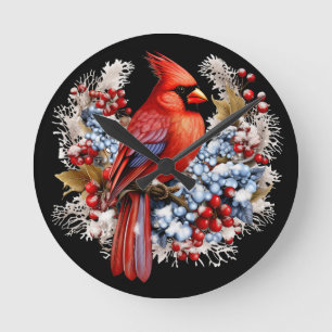 Horloge Ronde Winter Wonderland Red Cardinal