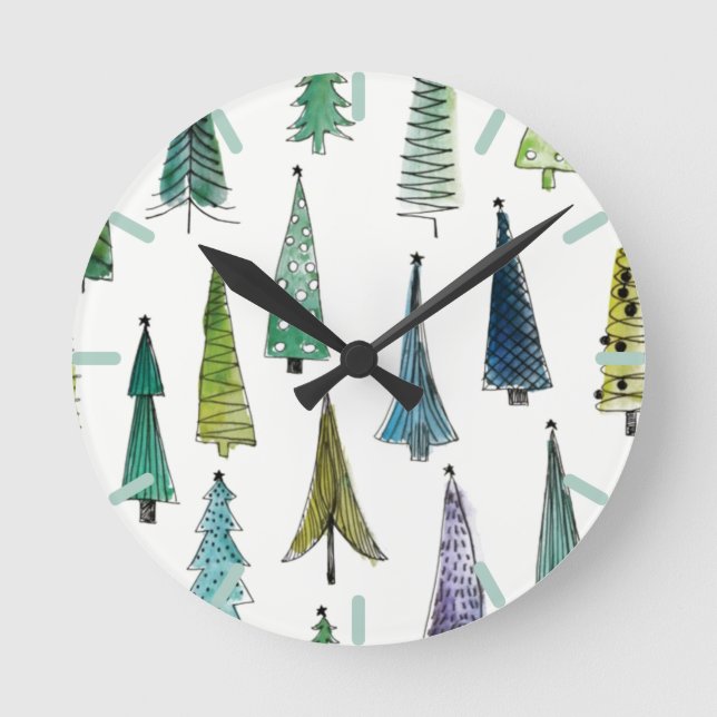 Horloge Ronde Winterholiday Evergreen Trees (Recto)