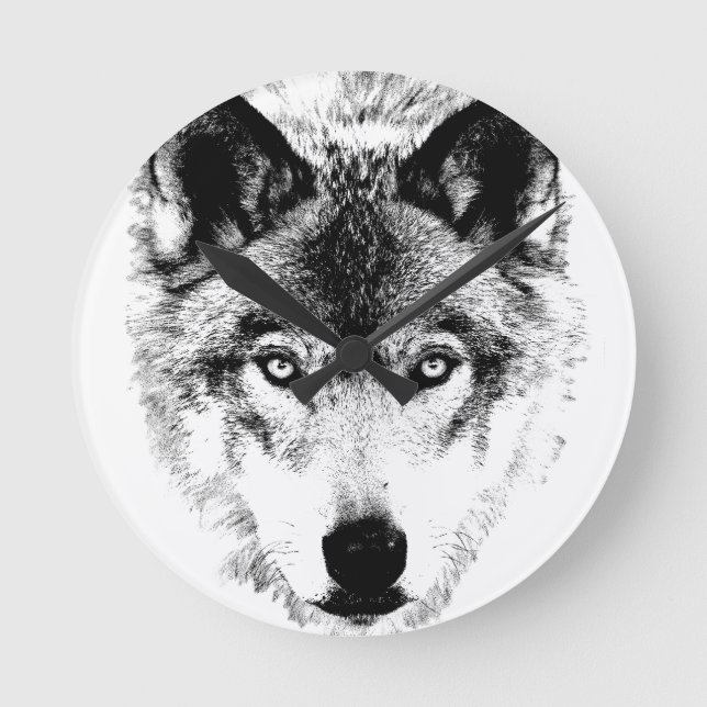 Horloge Ronde Wolf Face. Image de vie sauvage numérique. (Recto)
