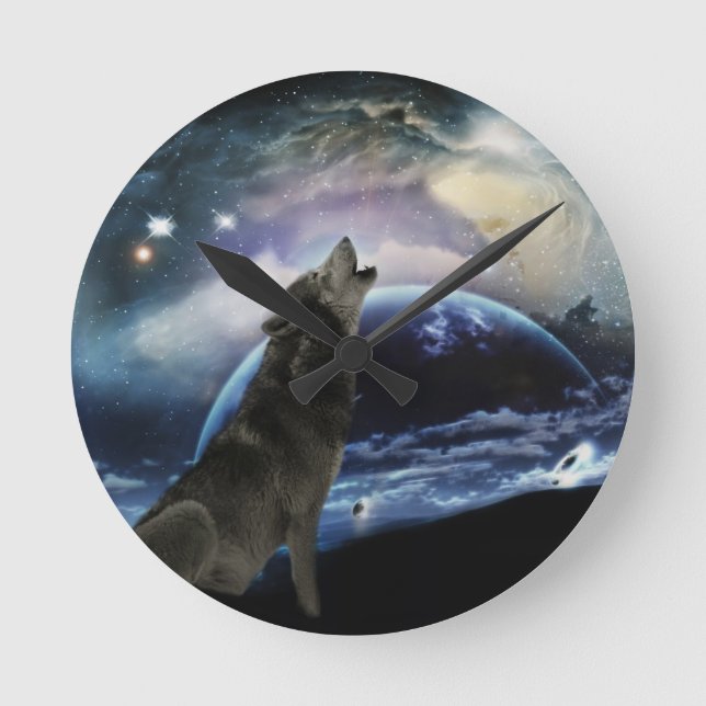 Horloge Ronde Wolf hurle sur la lune (Recto)