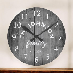 Horloge Ronde Wood Custom Family Name Rustic Farmhouse