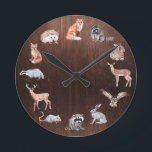 Horloge Ronde Woodland Animals Children<br><div class="desc">Cette conception a été créée par art numérique. Elle peut être personnalisée dans la zone fournir ou customiser en choisissant le clic pour customiser une autre option et en changeant le nom, les initiales ou les mots. Vous pouvez également modifier la couleur et le style du texte ou supprimer le...</div>