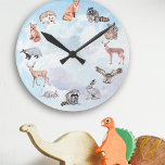 Horloge Ronde Woodland Animals Children<br><div class="desc">This design created though digital art. It may be personalized in the area provide or customizing by choosing the click to customize further option and changing the name, initials or words. Donc, change le texte color and style or delete the text for an image only design. Contact me at colorflowcreations@gmail.com...</div>