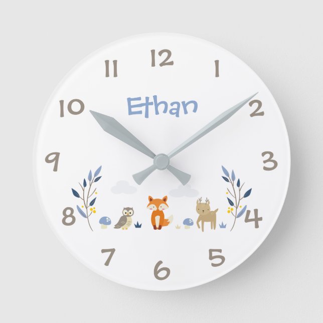 Horloge Ronde Woodland Animals Kids Nursery Wall Clock (Recto)