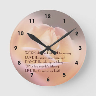 Horloge Ronde Work Love Dance Soft Rose Inspirational Citation 