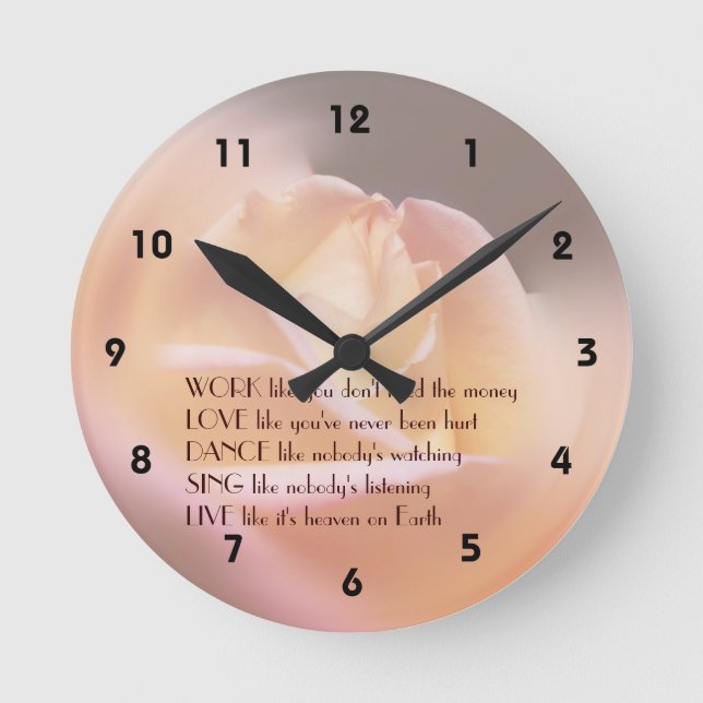 Horloge Ronde Work Love Dance Soft Rose Inspirational Citation  (Recto)