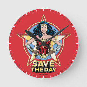 Horloge Ronde WW84   Save the Day Wonder Woman Retro Comic Art