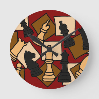 Horloge Ronde WW- Chess Game Pieces Art