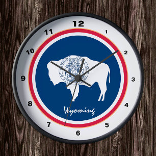 Horloge Ronde Wyoming Flag & Wyoming fashion /design USA clock