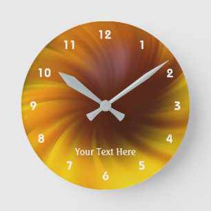 Horloge Ronde Yellow and Brown Swirls Abstract