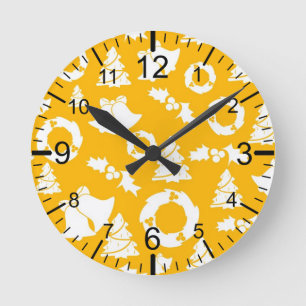 Horloge Ronde Yellow Christmas Pattern
