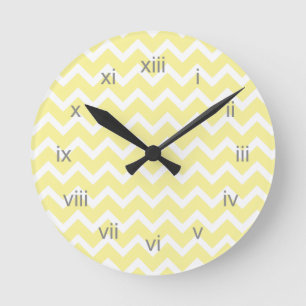 Horloge Ronde Yellow et White Chevron Clock roman