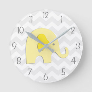 Horloge Ronde Yellow Grey Elephant Nursery Wall Clock