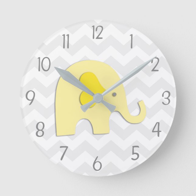 Horloge Ronde Yellow Grey Elephant Nursery Wall Clock (Recto)