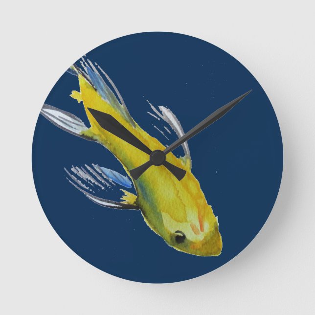 Horloge Ronde Yellow koi Japonais carp watercolour art fish (Recto)