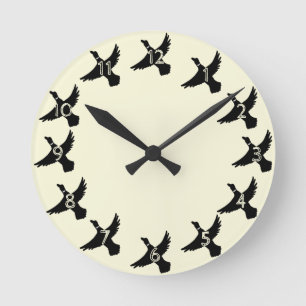 Horloge Ronde Yellow Silhouette Flying Duck