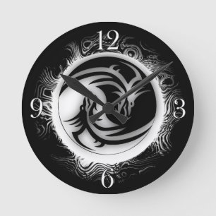 Horloge Ronde Yin and Yang Asian Dragons