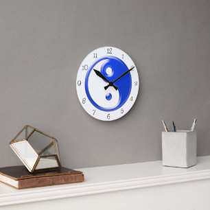Horloge ronde Yin Yang bleu