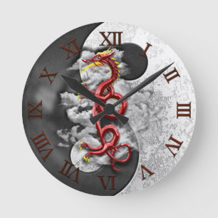 Horloge Ronde Yin Yang et dragon