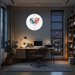 Horloge Ronde Yin Yang Heart Artistique