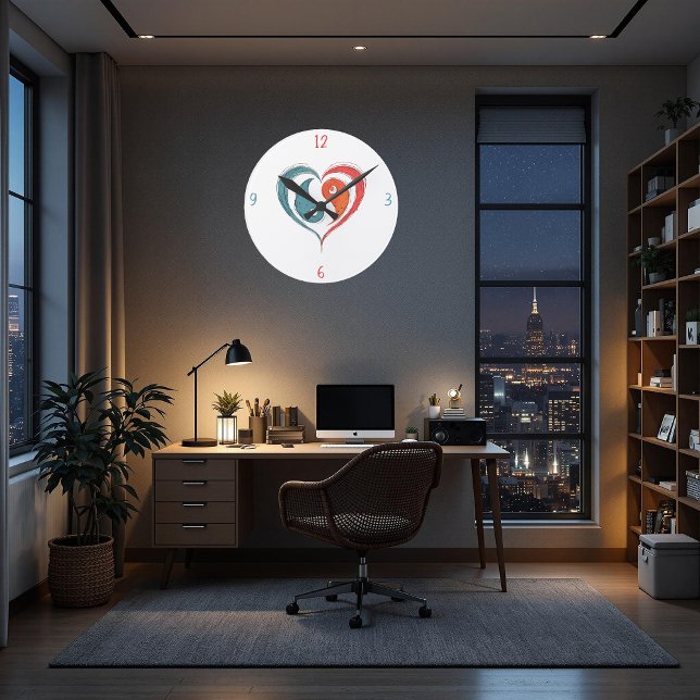 Horloge Ronde Yin Yang Heart Artistique (Créateur téléchargé)