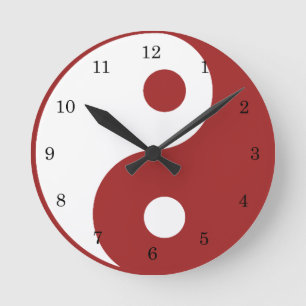 Horloge Ronde Yin Yang Red and White Symbole Clock
