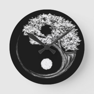 Horloge Ronde Yin Yang Tree