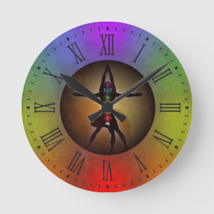 Horloge Ronde Yoga coloré Chakras Yin Yang Grunge Petit rond