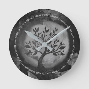 Horloge Ronde Yoga Meditation Instructor Black & White Tree Logo