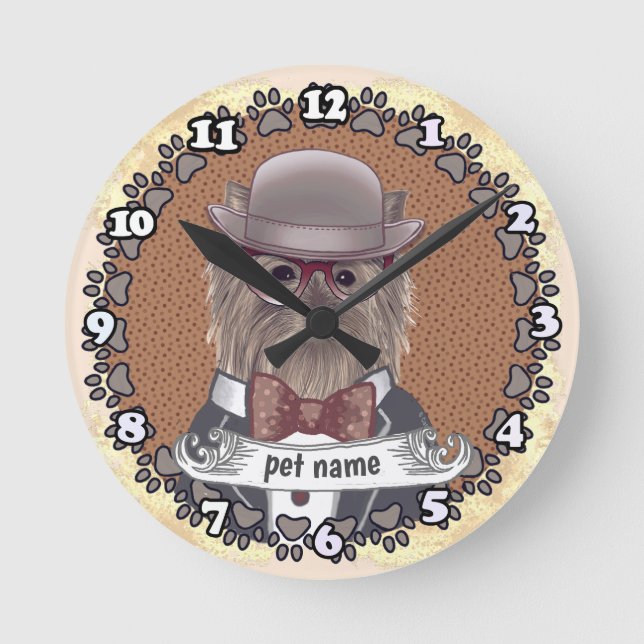 Horloge Ronde Yorkie porte des lunettes (Recto)