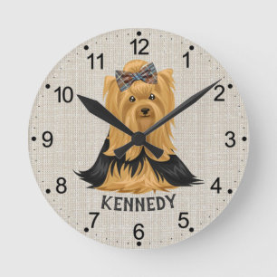 Horloge Ronde Yorkie Puppy   Chien Yorkshire Terrier Personnalis