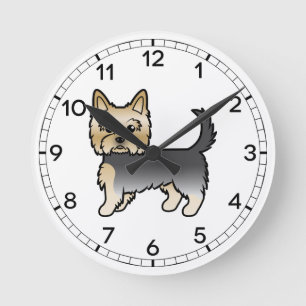 Horloge Ronde Yorkshire Terrier Yorkie de dessin animé bleu et o