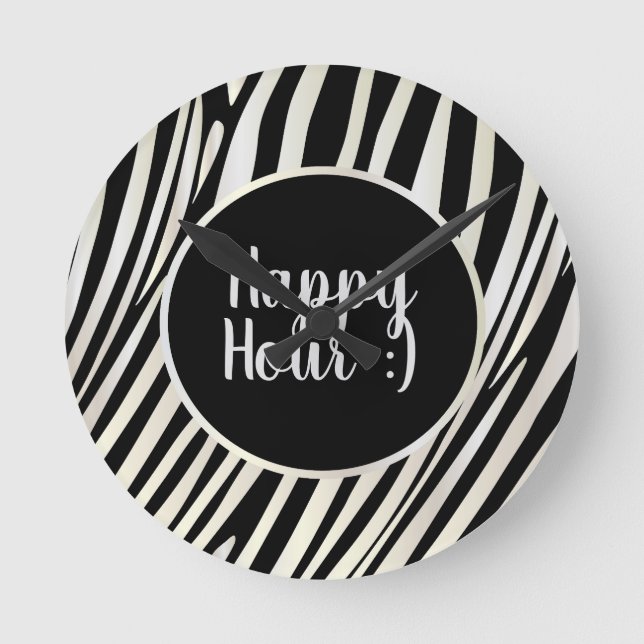 Horloge Ronde Zebra Stripes Black & White Motif Happy Hour! (Recto)