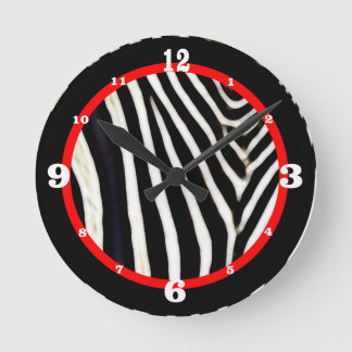 Horloge Ronde Zèbre noir et blanc Imprimer Accent rouge numériqu
