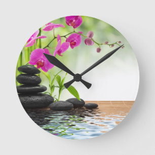 Horloge Ronde zen, paix, orchidée rose, belle, spa, guérison, 