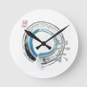 Horloge Ronde Zen Reverence,  Enso[blue, black, silver tones]