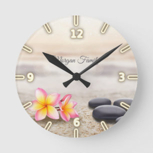 Horloge Ronde Zen Stones, Flowers, Gold Spirituality