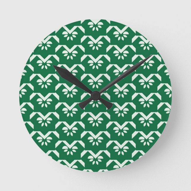 Horloge Ronde Zigzag fleuri vert (Recto)