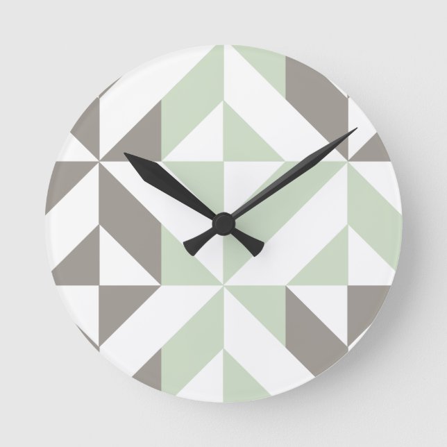 Horloge Ronde ZigZag géométrique Sage Green et Silver (Recto)